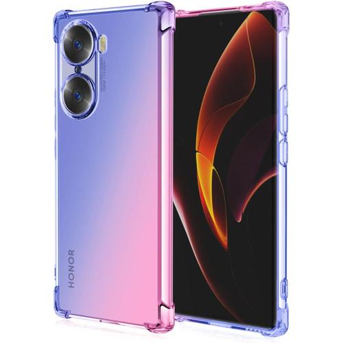 Coque Pour Honor 60 Étui Ultra Léger, Couverture Arrière Transparente Tpu Dégradée, Étui Minimaliste Airbag. Bleu/Rose