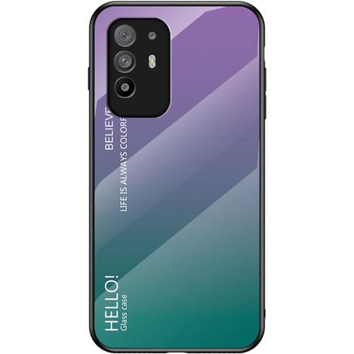 Coque Pour Oppo A94 5g Étui De Téléphone En Verre Trempé Dégradé De Couleur Housse Pour Oppo A94 5g Mauve