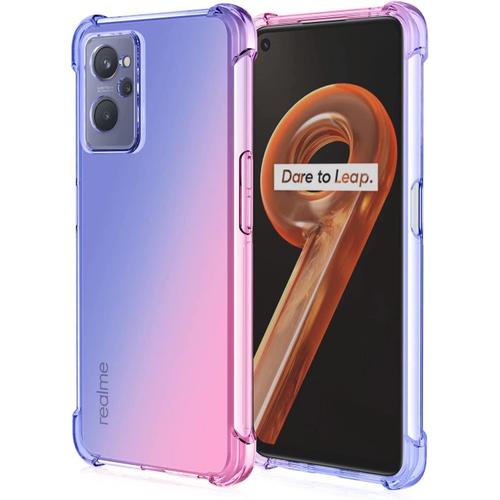 Coque Pour Realme 9i Étui Ultra Léger, Couverture Arrière Transparente Tpu Dégradée, Étui Minimaliste Airbag. Bleu/Rose