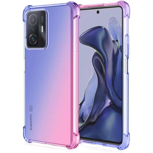 Coque Pour Xiaomi 11t/11t Pro Étui Ultra Léger, Couverture Arrière Transparente Tpu Dégradée, Étui Minimaliste Airbag. Bleu/Rose