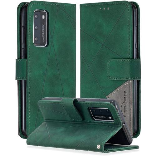 Huawei P40 Étui Coque Téléphone Portefeuille À Rabat En Cuir Support Fente Carte Housse De Protection Pour Huawei P40 6.1"" Vert