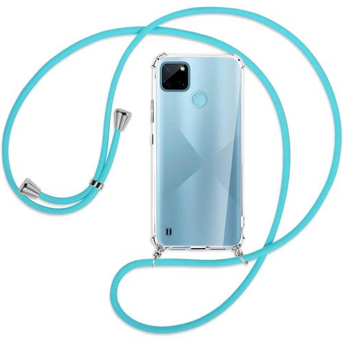 Collier Compatible Avec Realme C21 Y C21y C25y 6.5'' Turquoise Coque Pour Smartphone À Porter Au Cou Étui À Bandoulière Cordon