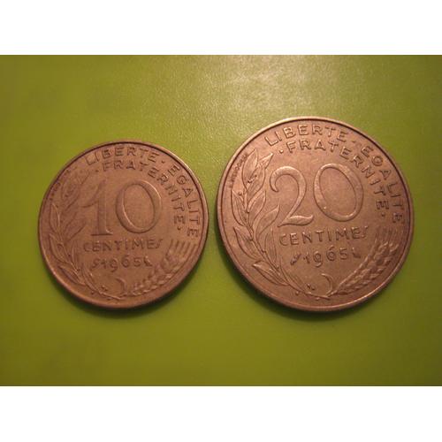 Lot De 2 Pièces De Monnaie 10 Et 20 Centimes Marianne France 1965