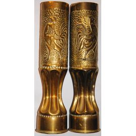 Paire De Douilles 14-18 Sculptées Coq