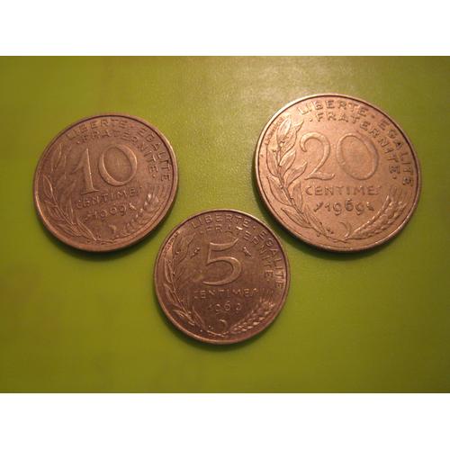 Lot De 3 Pièces De Monnaie 5 - 10 Et 20 Centimes Marianne France 1969