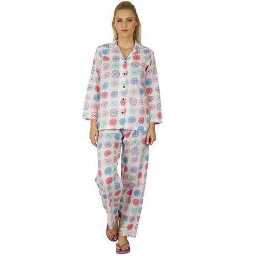 Bimba Coton Femmes Nuit Porter Une Chemise De Pyjama Set Imprim? Manches Compl?Te Avec Pyjamas