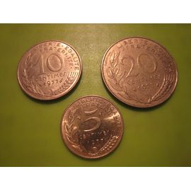 Lot De 3 Pièces De Monnaie 5 - 10 Et 20 Centimes Marianne France 1977