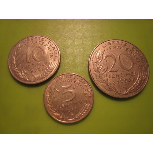 Lot De 3 Pièces De Monnaie 5 - 10 Et 20 Centimes Marianne France 1980