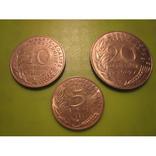 Lot De 3 Pièces De Monnaie 5 - 10 Et 20 Centimes Marianne France 1982