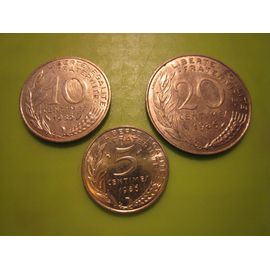 Lot De 3 Pièces De Monnaie 5 - 10 Et 20 Centimes Marianne France 1986