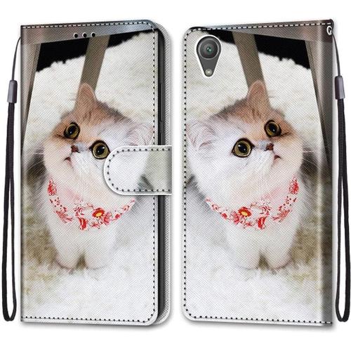 Coque Compatible Avec Sony Xperia Xa1 Plus Flip Étui Housse Wallet Fente Pour Carte Case Chaton Echarpe