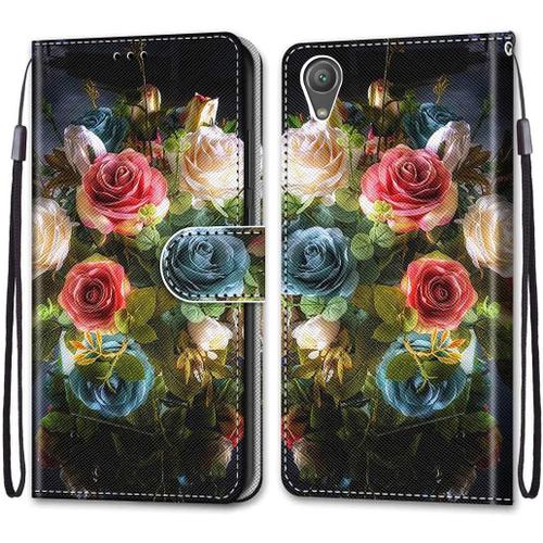 Coque Compatible Avec Sony Xperia Xa1 Plus Flip Étui Housse Wallet Fente Pour Carte Case Fleurs