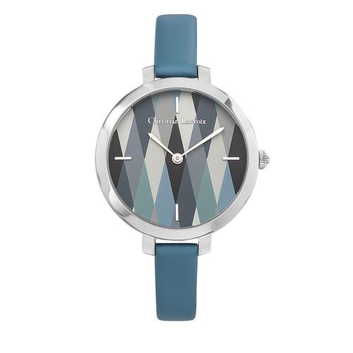 Montre Femme Christian Lacroix À Quartz Cadran Imprimé 38 Mm Et Bracelet Bleu En Cuir Clwe09