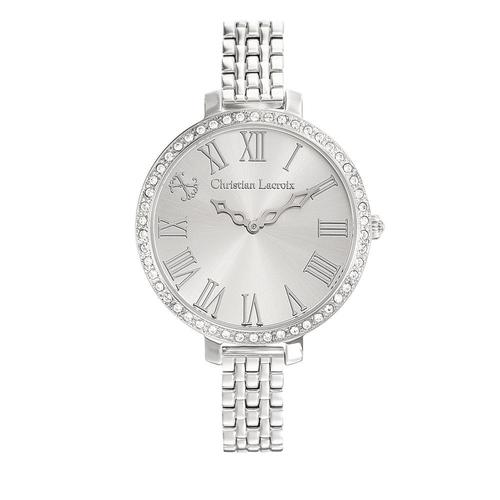 Montre Femme Christian Lacroix À Quartz Cadran Argenté 38 Mm Et Bracelet Argenté En Acier Clwe34