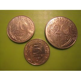 Lot De 3 Pièces De Monnaie 5 - 10 Et 20 Centimes Marianne France 1987