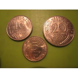 Lot De 3 Pièces De Monnaie 5 - 10 Et 20 Centimes Marianne France 1990