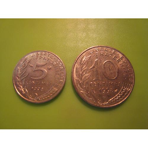 Lot De 2 Pièces De Monnaie 5 Et 10 Centimes Marianne France 1998