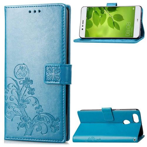 Huawei P Smart Coque, Saturcase Lucky Clover Pu Cuir Magnétique Flip Portefeuille Support Porte-Carte Protecteur Cover Case Avec Dragonne Coque Housse Étui Pour Huawei P Smart (Bleu)