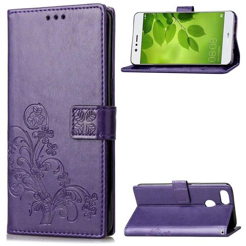 Huawei P Smart Coque, Saturcase Lucky Clover Pu Cuir Magnétique Flip Portefeuille Support Porte-Carte Protecteur Cover Case Avec Dragonne Coque Housse Étui Pour Huawei P Smart (Violet)
