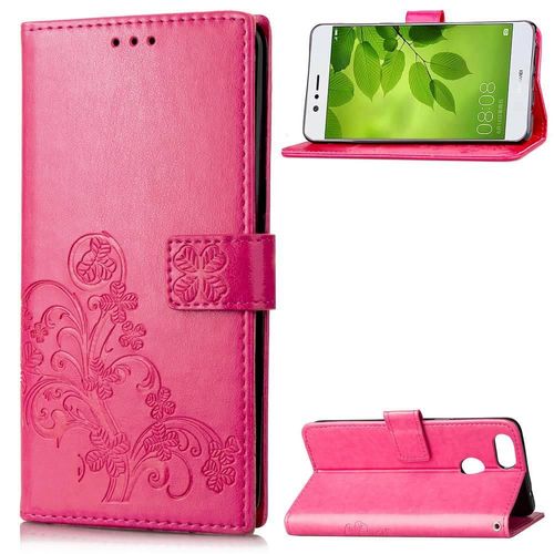 Huawei P Smart Coque, Saturcase Lucky Clover Pu Cuir Magnétique Flip Portefeuille Support Porte-Carte Protecteur Cover Case Avec Dragonne Coque Housse Étui Pour Huawei P Smart (Rose)