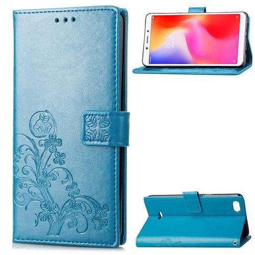 Xiaomi Redmi 6a Coque, Saturcase Lucky Clover Pu Cuir Magnétique Flip Portefeuille Support Porte-Carte Protecteur Cover Case Avec Dragonne Coque Housse Étui Pour Xiaomi Redmi 6a (Bleu)