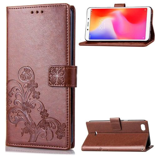 Xiaomi Redmi 6a Coque, Saturcase Lucky Clover Pu Cuir Magnétique Flip Portefeuille Support Porte-Carte Protecteur Cover Case Avec Dragonne Coque Housse Étui Pour Xiaomi Redmi 6a (Marron)