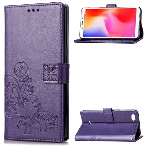 Xiaomi Redmi 6a Coque, Saturcase Lucky Clover Pu Cuir Magnétique Flip Portefeuille Support Porte-Carte Protecteur Cover Case Avec Dragonne Coque Housse Étui Pour Xiaomi Redmi 6a (Violet)