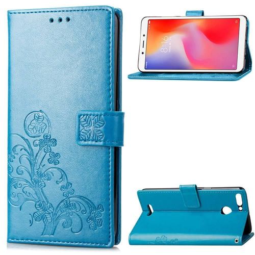 Xiaomi Redmi 6 Coque, Saturcase Lucky Clover Pu Cuir Magnétique Flip Portefeuille Support Porte-Carte Protecteur Cover Case Avec Dragonne Coque Housse Étui Pour Xiaomi Redmi 6 (Bleu)