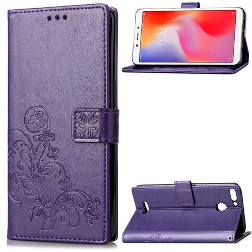 Xiaomi Redmi 6 Coque, Saturcase Lucky Clover Pu Cuir Magnétique Flip Portefeuille Support Porte-Carte Protecteur Cover Case Avec Dragonne Coque Housse Étui Pour Xiaomi Redmi 6 (Violet)