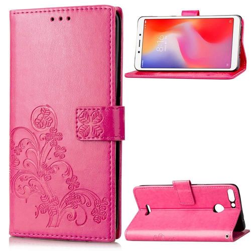 Xiaomi Redmi 6 Coque, Saturcase Lucky Clover Pu Cuir Magnétique Flip Portefeuille Support Porte-Carte Protecteur Cover Case Avec Dragonne Coque Housse Étui Pour Xiaomi Redmi 6 (Rose)