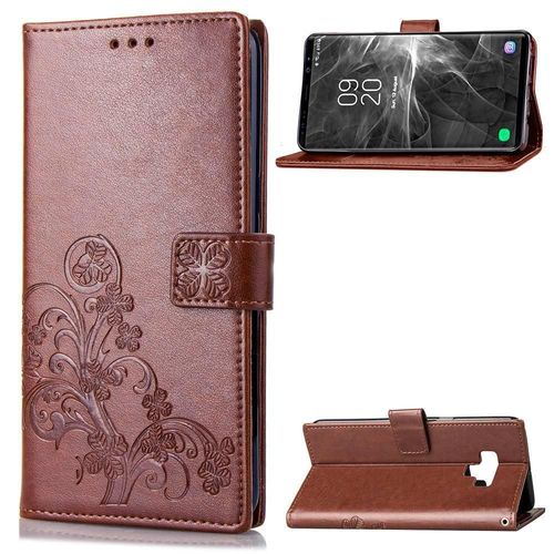 Samsung Galaxy Note 9 Coque, Saturcase Lucky Clover Pu Cuir Magnétique Flip Portefeuille Support Porte-Carte Protecteur Cover Case Avec Dragonne Coque Housse Étui Pour Samsung Galaxy Note 9 (Marron)