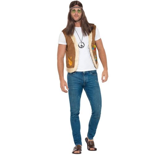 Gilet Hippie Marron Avec Symbole Pour Homme (Taille S/M)