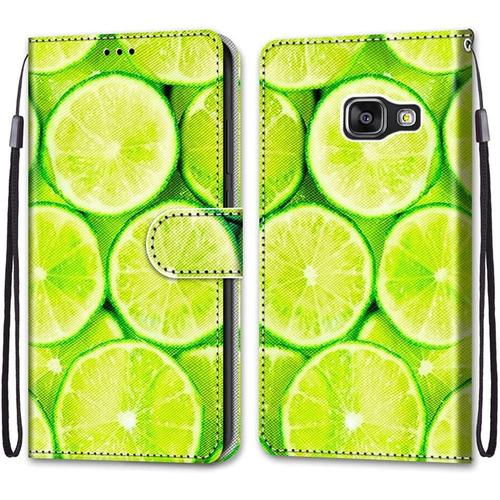 Coque Portefeuille Compatible Avec Samsung Galaxy A3 2016/Sm A310f Flip Étui Case Position De La Carte Et Fonction Support Citron