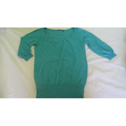 Pull Turquoise / Tunique Col Rond Manches 3/4 Taille L