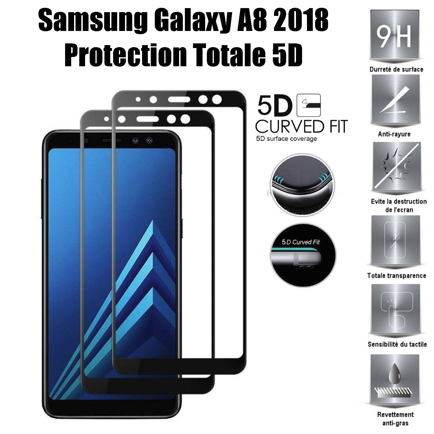 Samsung Galaxy A8 2018 Vitre Protection D'ecran En Verre Trempé Incassable Protection Integrale Full 3d Tempered Glass - Noir