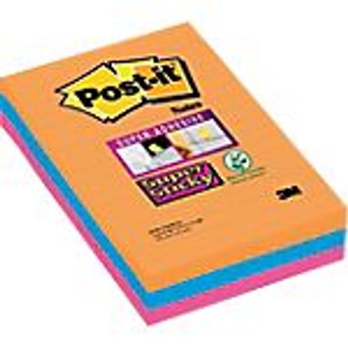Notes Repositionnables Post-It Super Sticky 152 (H) X 101 (L) Mm 70 G/M² Assortiment - 3 Unités De 90 Feuilles