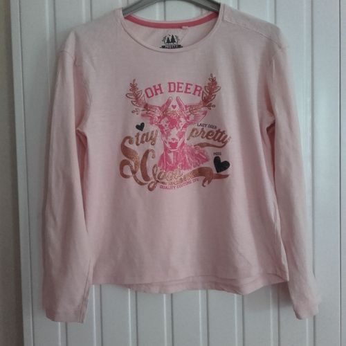 T-Shirt Fille Taille 11 - 12 Ans Rose Pale, Motif Daim