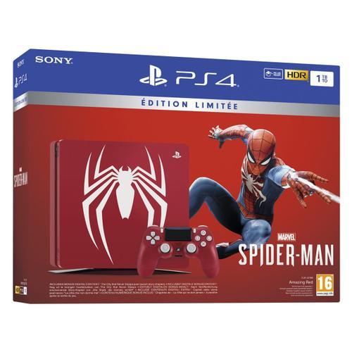 Console Sony Playstation 4 Slim 1 To Rouge Édition Limitée + Spider-Man