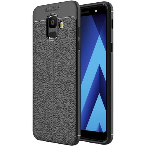 Ebeststar - Coque Samsung Galaxy A6 2018 Sm-A600f Etui Tpu Souple Anti-Choc Motif Cuir Anti-Dérapante, Noir [Dimensions Precises Smartphone : 149.9 X 70.8 X 7.7 Mm, Écran 5.6'']
