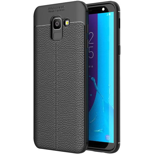 Ebeststar - Coque Samsung Galaxy J6 2018 Sm-J600f Etui Tpu Souple Anti-Choc Motif Cuir Anti-Dérapante, Noir [Dimensions Precises Smartphone : 149.3 X 70.2 X 8.2 Mm, Écran 5.6'']