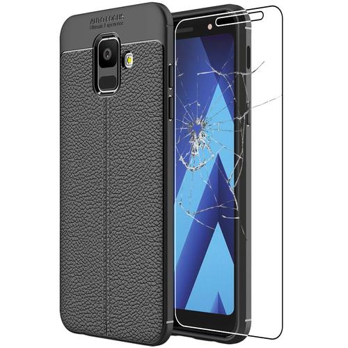 Ebeststar - Coque Samsung Galaxy A6 2018 Sm-A600f Etui Tpu Souple Anti-Choc Motif Cuir Anti-Dérapante, Noir [Dimensions Precises Smartphone : 149.9 X 70.8 X 7.7 Mm, Écran 5.6''][Note Importante Lire Description]