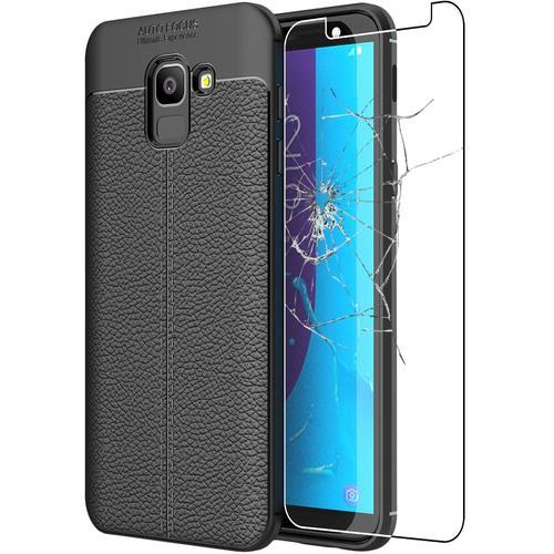 Ebeststar - Coque Samsung Galaxy J6 2018 Sm-J600f Etui Tpu Souple Anti-Choc Motif Cuir Anti-Dérapante, Noir [Dimensions Precises Smartphone : 149.3 X 70.2 X 8.2 Mm, Écran 5.6''][Note Importante Lire Description]