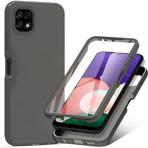 Coque Pour Samsung Galaxy A22 5g Avec Protection D'écran Intégrée, Coque En Silicone Et Coque Avant En Pc, Coque Antichoc Gris