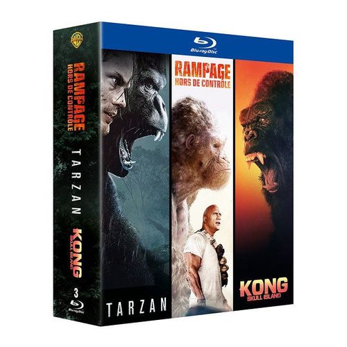 Coffret Action Grands Singes - Collection De 3 Films - Rampage - Hors De Contrôle + Tarzan + Kong - Pack - Blu-Ray