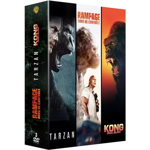 Coffret Action Grands Singes - Collection De 3 Films - Rampage - Hors De Contrôle + Tarzan + Kong - Pack