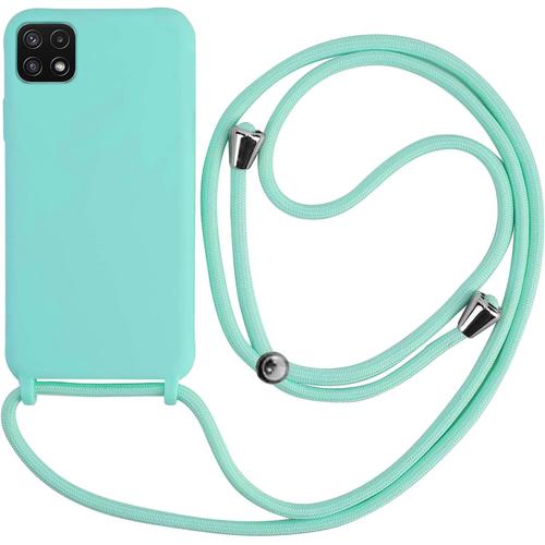 Coque Premium Avec Corde De Suspension Pour Samsung Galaxy A22 5g 6,6 Pouces Candy Case Avec Corde De Suspension Vert Turquoise