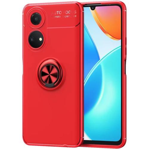 Coque De Téléphone Pour Honor X7 6.74"" Inches, Silicone Avec Support De Bague Support De Voiture Magnétique - Rouge