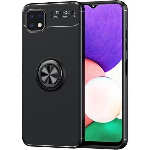 Coque De Téléphone Pour Samsung Galaxy A22 5g 6.6"" Inches, Silicone Avec Support De Bague Support De Voiture Magnétique - Le Noir