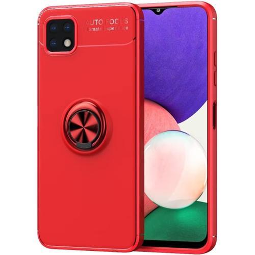 Coque De Téléphone Pour Samsung Galaxy A22 5g 6.6"" Inches, Silicone Avec Support De Bague Support De Voiture Magnétique - Rouge