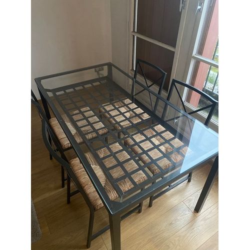 Table Fer Forgé Noir Et Verre Avec 6 Chaises Fer Et Paillasse